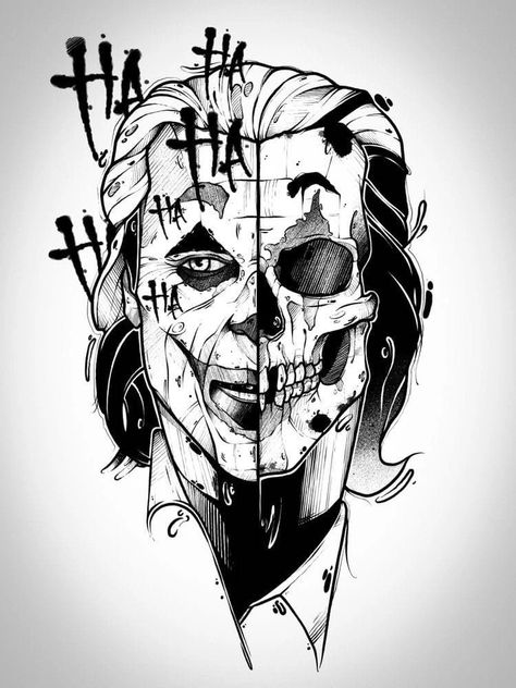 Joker Tattoo Design, Hipster Drawings, Sketch Style Tattoos, Harley Quinn Drawing, Tattoo Outline Drawing, Skull Art Drawing, Arte Grunge, Joker Tattoo, Sketch Tattoo Design