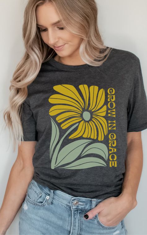 Boho Floral Christian Shirt Grow in Grace Tshirt Vintage Inspired Christian Shirt Christian Apparel Cute Retro Flower Shirt Bible Verse Tee - Etsy Christian Shirts Designs For Women, Bible Verse Tees, Jesus Clothes, Grow In Grace, Coffee Girl, Floral Retro, Christian Apparel, Christian Shirt, Flower Shirt