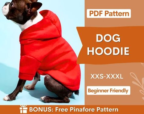 IndiePattern - Etsy Dog Hoodie Sewing Pattern, Dog Hoodie Pattern, Free Pinafore Pattern, Dog Clothes Patterns Sewing, Pet Pattern, Hoodie Sewing, Dog Dress Pattern, Hoodie Sewing Pattern, Dog Sewing Patterns