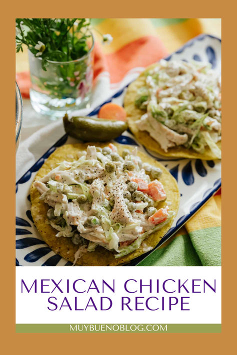 Mexican Chicken Salad is also called  Ensalada de Pollo that is full of rich and flavorful dinner to whip up. Loaded with tender poached chicken, colorful veggies, and a slightly spicy jalapeño Greek yogurt crema.