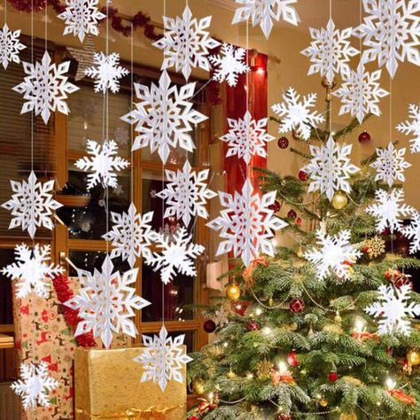 12 Trends for Christmas Decor in 2022 Snöflingor I Papper, Snowflake Swirl, Wonderland Party Decorations, Christmas Snowflakes Decorations, Winter Wonderland Decorations, Christmas Decorations Apartment, Snowflake Garland, Christmas Apartment, Winter Wonderland Party