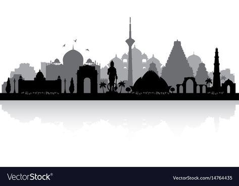 India Skyline Illustration, Delhi Vector, Delhi Skyline, Building Silhouette, Delhi City, City Skyline Silhouette, India Poster, Pinwheels Paper, Social Media Drawings