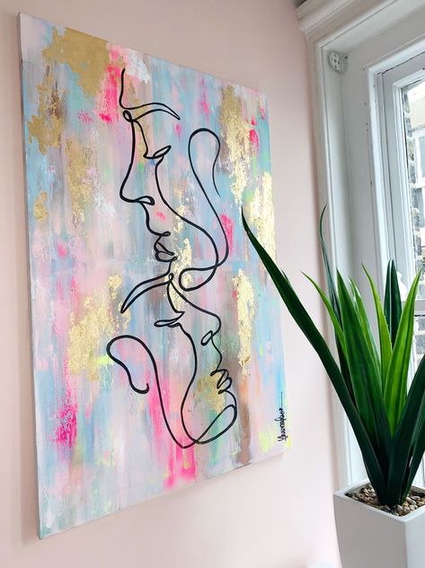 Canvas Series Painting, Arts On Canvas, Pride Paintings Canvas, Cool Wall Art Paintings, Canvas Art Painting Acrylic Inspiration, Creative Painting Ideas On Canvas, Line Art On Canvas, Line Canvas Art, 1 Line Art