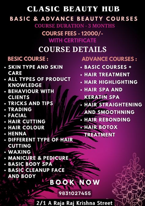 Beauty Salon Course poster for admission. Beautician Course Poster, Salon Course Poster, Beautician Course Syllabus, Course Poster, Beautician Course, Beauty Salon Posters, Admissions Poster, Buisness Cards, Diy String Lights