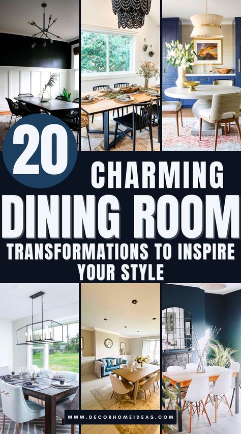 Explore 20 stunning dining room transformations that will inspire your style makeover. See how creative design choices, bold accents, and thoughtful layouts turn ordinary spaces into stylish and functional dining areas. Which transformation will spark your imagination? Dining Room Next To Stairs, Medium Dining Room Ideas, Bedroom Turned Dining Room, Old Dining Room Makeover, Dining Room Design Inspiration, 2025 Dining Room Trends, Convert Dining Room To Sitting Room, Dining Room Turned Sitting Room, Dining Room Bump Out