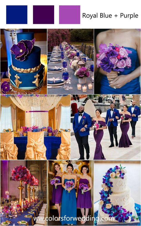 Deep Purple And Blue Wedding, Royal Purple And Navy Blue Wedding, Plum And Royal Blue Wedding, Midnight Blue And Purple Wedding, Purple And Blue Wedding Colors, Purple Blue Wedding Theme, Purple And Royal Blue Wedding, Fall Wedding With Blue, Navy Blue And Purple Wedding Theme