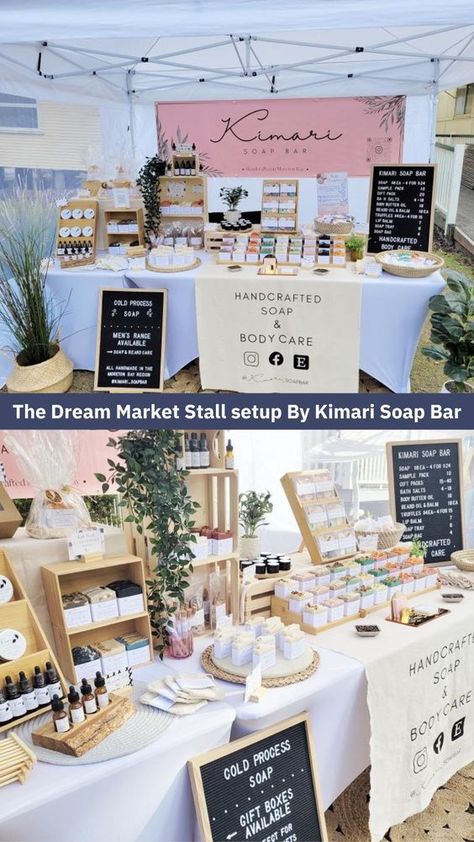 Spa Booth Display Ideas, Market Stall Display Ideas Skincare, Skincare Booth Display, Price Display, Soap Stands Display Ideas, Soap Booth Display Ideas, Soap Craft Show Display, Skincare Market Stall, Soap Shop Display Market Stalls