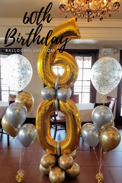 60th Mylar Big number column style balloons bouquet for birthday or anniversary can be done in any number and different colors most popular are gold silver and rose gold with your theme colors latex balloons, this decoration is all air filled Mylar and latex balloons, so they last for long time, also best prop to take special milestone pictures for your social media, We deliver full setup ready made in Brooklyn Staten Island, NYC NY and NJ soon balloons kit will be available nation and worldwide 50th Birthday Balloon Columns, Balloons With Numbers, 60th Birthday Bouquet Ideas, 60 Ballon Decoration, 70th Balloon Bouquet, Number Column Balloons, 80th Birthday Balloon Decorations, 80th Birthday Balloon Ideas, 60 Balloon Bouquet