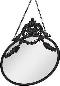 Creative Co-Op Vintage Pewter Framed Wall Mirror with Decorative Chain, Black Vampire Bedroom Aesthetic, Black Vintage Mirror, Gallery Wall With Mirror, Wall With Mirror, Vampire Bedroom, Art Deco Wood, Black Mirror Frame, Framed Wall Mirror, Vintage Pewter