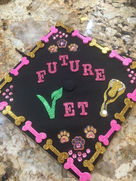 Future vegan vet. My graduation cap! Creative Graduation Caps, Graduation Cap Decoration Diy, Senior Graduation Party, High School Graduation Cap, Graduation Party High, College Graduation Cap Decoration, Grad Cap Designs, Diy Graduation Cap, Vet School