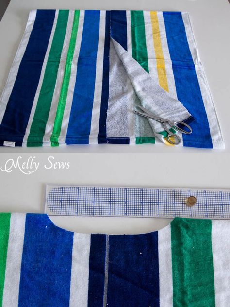 Sew a Swim Cover Up Tutorial - (30) Days of Sundresses - Melly Sews Ponchos Diy, Beach Towel Dress, Poncho Ideas, Hooded Towel Tutorial, Melly Sews, Diy Swimsuit, Beach Poncho, Hood Pattern, Sewing Tricks