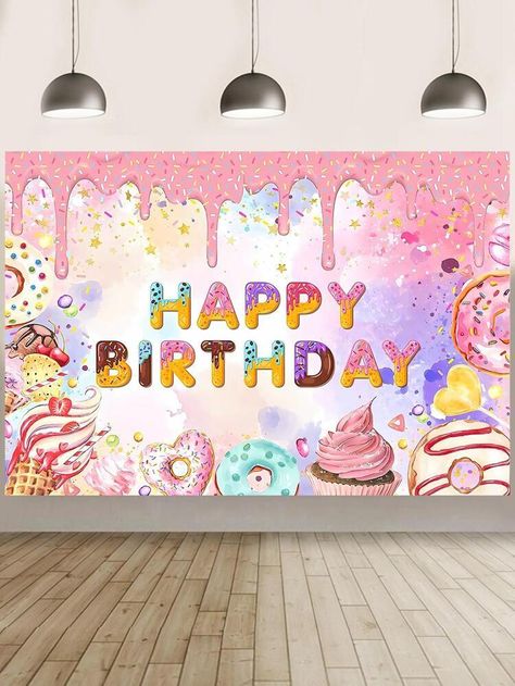 Happy Birthday Donut, Ice Cream Party Theme, Happy Birthday Backdrop, Birthday Donuts, Party Room, Theme Background, Party Background, Background Decoration, Birthday Backdrop