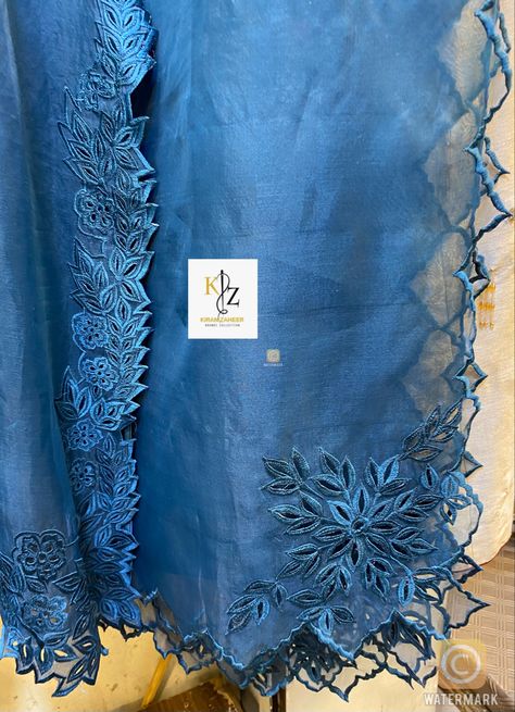 Cutwork Designs For Suits, Cut Work Dupatta Designs, Cutwork Dupatta Designs, Cutwork Suits, Dupatta Designs, Designer Sarees Wedding, Organza Suits, Zardozi Embroidery, Cutwork Blouse Designs