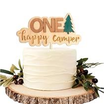 First Birthday Cake Decoration, One Happy Camper Cake, Camper Cake Topper, Happy Camper Cake, Camper Cake, Camper Cakes, One Happy Camper, Wooden Cake Topper, Wooden Cake