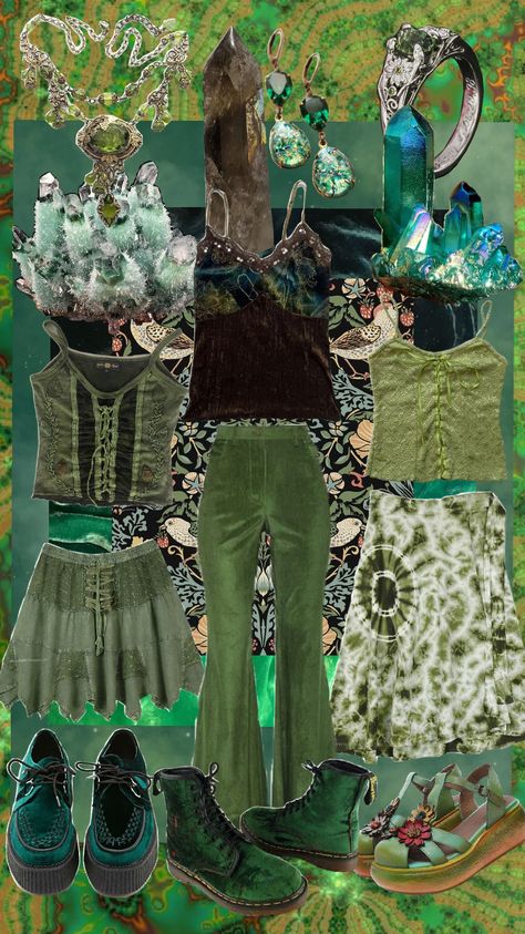 #greenaesthetic #greenoutfits #whimsigoth #greenwhimsigoth Green Witch Aesthetic Fashion, Swagy Fits, Green Whimsigoth, Whimsigothic Outfits, Outfits Whimsigoth, Earthy Witch, Witch Summer, Witch Aesthetic Fashion, Green Witch Aesthetic