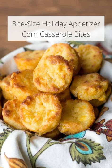 Corn Casserole Bites are mini corn cakes filled with fresh corn. They are great as a side dish or served as an appetizer. We love corn casserole for all our family gatherings and I love that this can be made in advance. #corn #corncasserole #sidedish #appetizer #recipes #cornbread #minimuffins Cornbread Appetizer, Mini Cornbread Muffins, Mini Corn Muffins, Corn Appetizers, Corn Souffle, Cornbread Cake, Cornmeal Muffins, Cream Corn Casserole, Brunch Sides