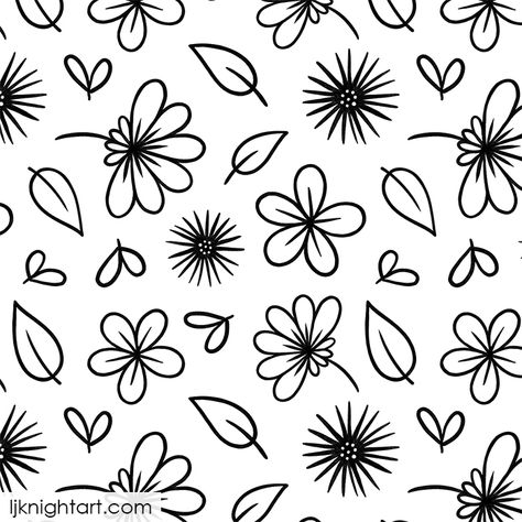 Black and white doodle flower pattern Black White Flower Drawing, Flower Print Black And White, Doodle Art Floral, Easy Flower Pattern Drawing, Black And White Flower Background, Black And White Floral Background, Flower Pattern Black And White, Simple Flower Pattern, Black And White Flower Print