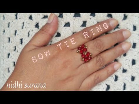 Tie Tutorial, Bow Tie Ring, Tie Ring, Beaded Ring, Bow Ring, Bow Pattern, Handmade Beaded Jewelry, Beading Projects, Handmade Rings