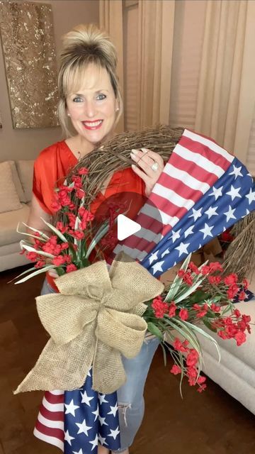 Flag Wreath Diy, Flag Wreath, Land Of The Free, Patriotic Wreath, Diy Wreath, Independence Day, Fourth Of July, 4th Of July, Flag