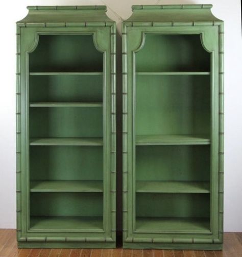 Painted Bookcases, British Colonial Style, Casa Vintage, Chinoiserie Style, Bamboo Furniture, Furniture Renovation, Faux Bamboo, Built In Shelves, Rattan Furniture