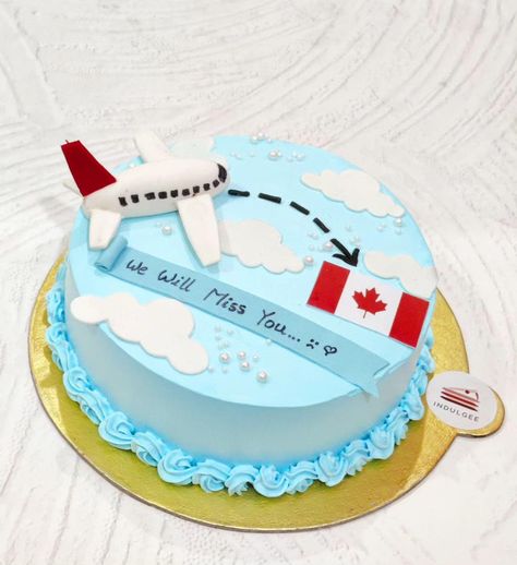 Canada Birthday Cake, Bon Voyage Bento Cake, Farewell Cake For Friend Going Abroad, India To Canada Cake Designs, Welcome Back Cake Travel, Journey Cake Design, Immigration Cake, Bon Voyage Cake Ideas, Safe Journey Cake