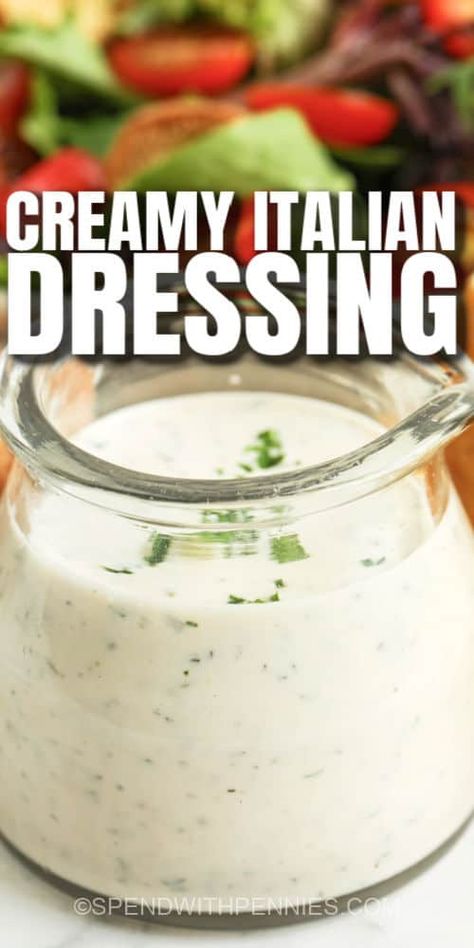 Creamy Italian Dressing doesn't have to come from a bottle. Our diy recipe tastes like the kraft or pizza hut versions, but without the preservatives and extra sugar! #spendwithpennies #creamyitaliandressing #dressing #dip #recipe #sauce #homemade #easy #pizzahut #best #diy Quick Ranch Dressing, Buttermilk Ranch Dressing Recipe, Ranch Dressing Recipe Homemade, Hidden Valley Ranch Dressing, Buttermilk Ranch Dressing, Dill Dressing, Dip Easy, Buttermilk Ranch, Ranch Dressing Recipe