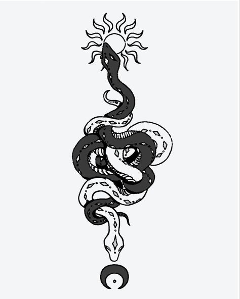 Snake And Snake Skeleton Tattoo, Bull Snake Tattoo, Yin And Yang Snake Tattoo, Sun And Moon Snake Tattoo, Ying Yang Snake Tattoo, Space Snake Tattoo, Yin Yang Snake Tattoo, Celtic Snake Tattoo, Snake With Wings Tattoo