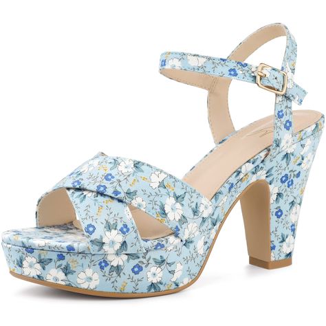 Chic Heels, Floral Sandals, Floral Heels, High Heels Sandals, Chunky High Heels, Platform Heels Chunky, Chunky Heels Sandals, Open Toe Shoes, Platform Sandals Heels