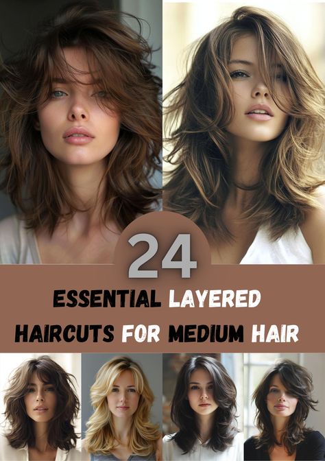 "Discover the perfect blend of volume, texture, and style with these 24 essential layered haircuts for medium hair. Whether you're looking to add movement, frame your face, or freshen up your look, these layered styles offer versatility and charm for every occasion. Ideal for adding dimension, these cuts make medium-length hair effortlessly chic and easy to manage. Find the perfect layered style to suit your personality and bring out your best features!" Medium Length Haircut For Rectangle Face, Layered Hair Cuts For Medium Hair, Medium Length Face Framing Hairstyles, Face Framing Medium Haircut, Haircuts For Busy Moms, Haircuts To Make Hair Look Fuller, Shoulder Length Hair Long Layers, Midlength Haircuts With Layers, Cuts For Medium Hair