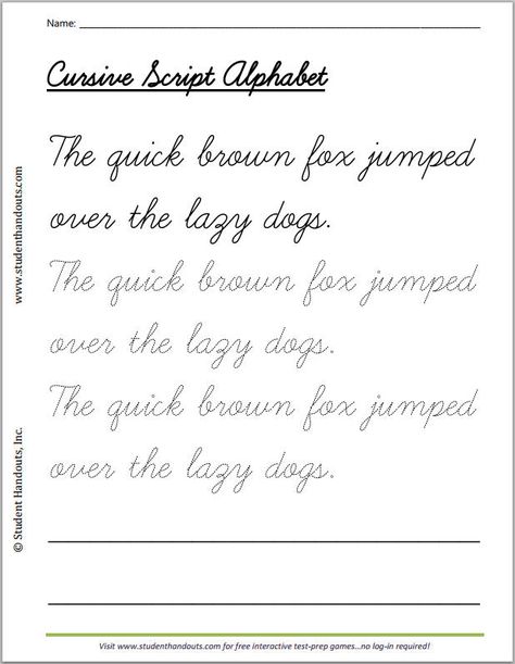 The quick brown fox jumped over the lazy dogs cursivescript handwriting practice worksheet for kids. Cursive Practice Sheets, Cursive Writing Practice, Lazy Dogs, Writing Sentences Worksheets, Teaching Cursive Writing, Learn To Write Cursive, Penmanship Practice, Cursive Writing Practice Sheets, Handwriting Worksheet