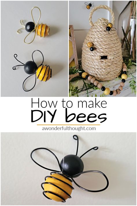 Making A Beehive Craft, Crafts With Bees, Beehive Diy Crafts, Honey Bee Birthday Party Decorations Diy, Bumble Bee Ornaments Diy, Bee Kitchen Ideas, How To Make A Bumble Bee, Bees Arts And Crafts, Bee Garland Diy