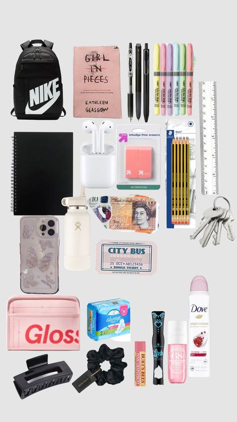 what to pack in ur school bag 🎀 School Emergency Kit, Ultimate Packing List, School Bag Essentials, Backpack Essentials, Emergency Bag, Packing Essentials, Pink Grapefruit, Emergency Kit, Burts Bees