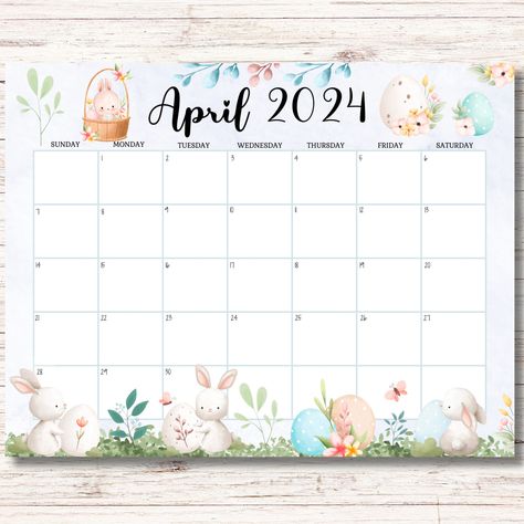 2025 Calendar Printable Free, Easter Calendar, Calendar April, Fillable Calendar, Bunny Printable, April Calendar, Bulletin Journal, Minimalist Planner, Blue Text