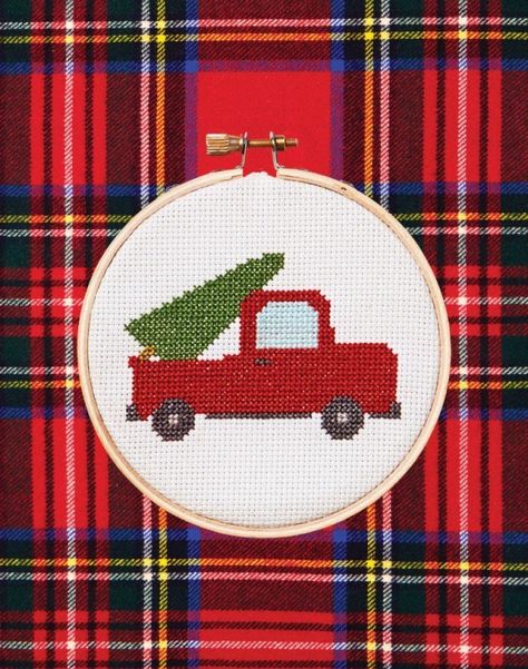 Free chart for a Christmas Tree Truck Cross Stitch Pattern Cross Stitch Patterns Christmas, Cross Stitch Patterns Free, Free Cross Stitch, Christmas Cross, Red Truck, Embroidery Techniques, Counted Cross Stitch Patterns, Christmas Cross Stitch, Stitch Design