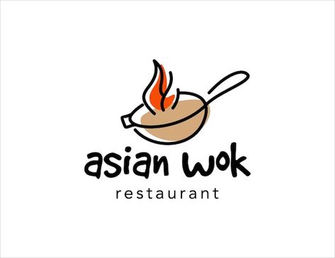 Asian wok logo template | Premium Vector #Freepik #vector #logo Kimchi Packaging, Asian Restaurant Logo, Fast Food Logo Design, Chinese Restaurant Logo, Noodle Wok, Fast Food Logo, Coffee Shop Bakery, Mom Logo, Fast Food Logos