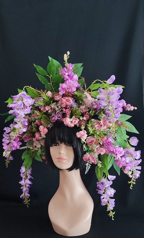 Extra Large Flower Headdress Purple Fairy Crown Huge Floral Headpiece - Etsy.de Fantasy Headdress, Festival Headdress, Handmade Flower Crown, Purple Fairy, Flower Headdress, Fairy Crown, Floral Headpiece, Event Themes, Flower Crowns