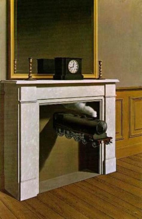 'Time Transfixed', 1938: 'Its phallic train emits steam as it exits the sterile fireplace' René François Ghislain Magritte, Magritte Paintings, Magritte Art, Art Timeline, René Magritte, Most Famous Paintings, Georges Seurat, Edouard Manet, Point Perspective