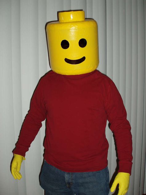 instructions for Lego Man costume Men’s Funny Halloween Costume, Lego Head Costume, Diy Costume Men, Men Costume, Men Halloween Costume, Men Costume Ideas, Costume Ideas Men, Halloween Men Costumes, Halloween Costumes Man