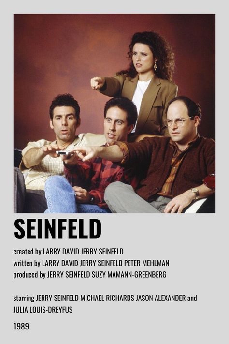 New York City Friends, Minimalistic Polaroid Poster, Jason Alexander, Show Posters, 90s Sitcoms, Most Paused Movie Scenes, Larry David, Iconic Movie Posters, Julia Louis Dreyfus