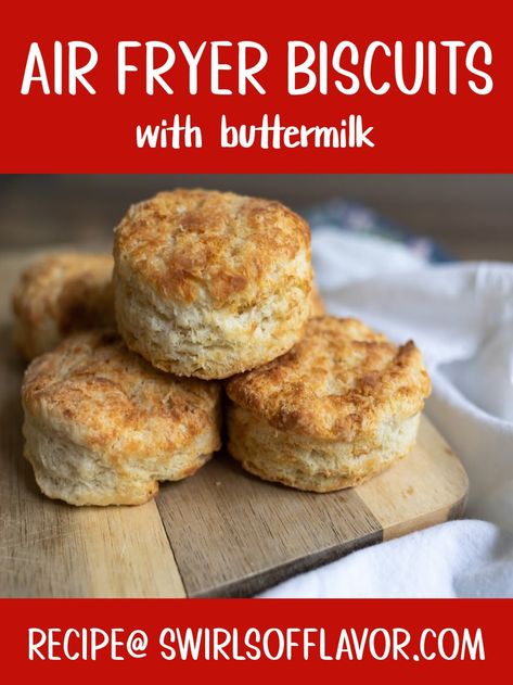 Air Fryer Biscuits bake up in just minutes in your air fryer. No need to preheat your oven when you can quickly air fry buttermilk biscuits made with basic ingredients! Easy homemade biscuits recipe! Air Fryer Biscuits, Easy Homemade Biscuits, Frozen Biscuits, Homemade Biscuits Recipe, Homemade Buttermilk Biscuits, Buttermilk Biscuits Recipe, Yummy Biscuits, Fluffy Biscuits, Buttermilk Recipes