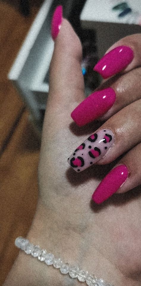 Hot Pink Long Nails, Hot Pink Cheetah Nails, Hot Pink Leopard Nails, Leopard Print Nails Pink, Pink Cheetah Print Nails, Pink Nail Polish Designs, Pink Leopard Print Nails, Nails With Leopard Print, Pink Cheetah Nails