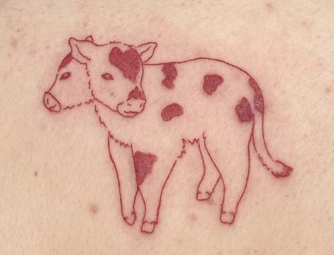 2 Headed Calf Tattoo, Two Headed Calf Drawing, Two Headed Calf Tattoo, Two Headed Calf, Strawberry Tattoo, Jagua Tattoo, Cow Tattoo, Red Ink Tattoos, Healing Tattoo