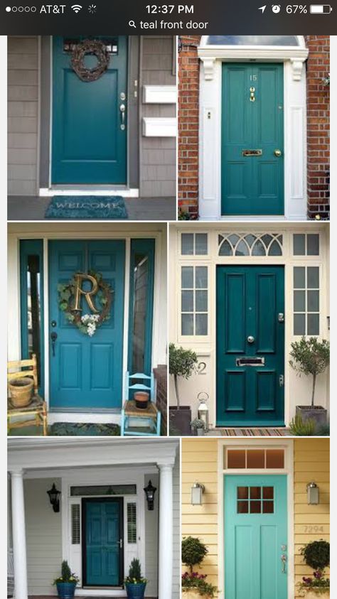 Aqua/Turquoise Front Door - Yes! Yes! Yes! Turquoise Interior Door, Teal Front Door Grey House, Aqua Front Door Paint Color, Turquoise Front Door Colors, Teal Doors Front Entrance, Turquoise Door Exterior, Tiffany Blue Front Door, Colourful Front Doors, Turquoise Front Doors