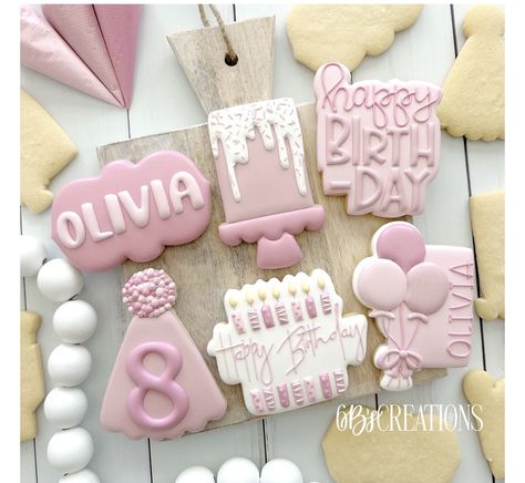 Happy Birthday Olivia, Happy Birthday Cookie, Princess Cookies, Sugar Cookie Royal Icing, Happy Birthday Candles, Sugar Cookie Designs, Golden Birthday, Fancy Cookies, Cookie Inspiration