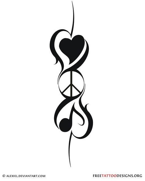 Peace love music Tattoo Main, Heart Peace Sign, Peace Sign Tattoos, Peace Tattoo, Peace Tattoos, Serpent Tattoo, Music Note Tattoo, Music Tattoo Designs, Note Tattoo