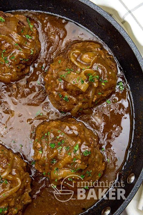 Ground Beef Patties With Onion Gravy, Bunless Hamburger Ideas, Recipes Using Frozen Burger Patties, Hamburger Patty Leftover Recipes, Recipes Using Burger Patties, Hamburger Patties With Mushroom Gravy, Leftover Cooked Hamburger Patties, Frozen Hamburger Patties Recipes Ideas, Frozen Burger Patty Meal Ideas