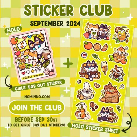 Hello everyone! Here’s my September Sticker Club reward! It’s a Girls’ Day Out! They will be available after 10 pm AEST today (31st of August) 🗓️ 【Tiers】 🍅Tomato Slayer - Monthly Die-cut Sticker 🍳Sunny Side - Monthly Sticker Sheet 🍩Donut Delight - Monthly Die-cut Sticker + Sticker Sheet 【Size & Material】 Girls’ Day Out Sticker Sheet: 8.3cm x 16.5cm Girls’ Day Out Die-cut Sticker: 5.6cm x 6.8cm Holographic sticker 【Date】 You can only obtain the September rewards by purchasing a membership b... Sticker Sheet Ideas, Itabag Ideas, Donut Delight, My September, Sticker Design Inspiration, Jobs In Art, Buy Stickers, Sketchbook Cover, Merch Ideas