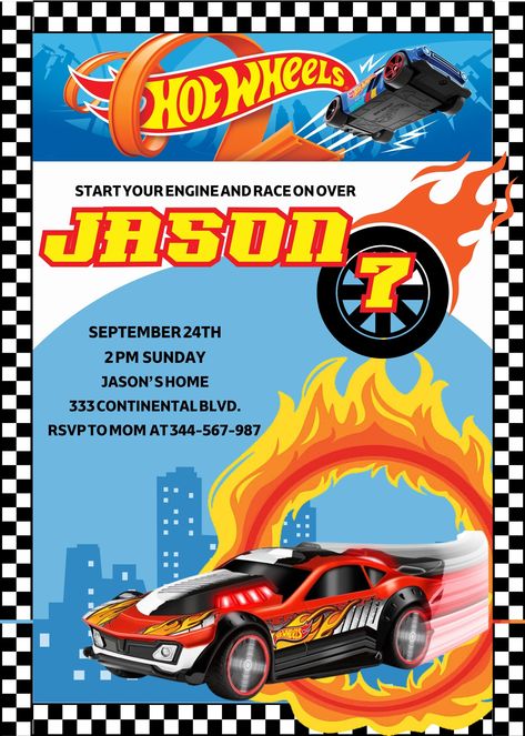 Hot Wheels Birthday, Boy Car, Birthday Invitation Template, Birthday Invitations, Invitation Template, Birthday Cards, First Love, United States, Birthday