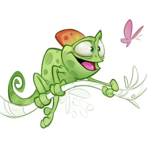 Chameleon Character, Paint Illustration, Green Characters, Chameleons, Character Sketch, Art Practice, Animation Studio, Animal Illustration, Cartoon Animals