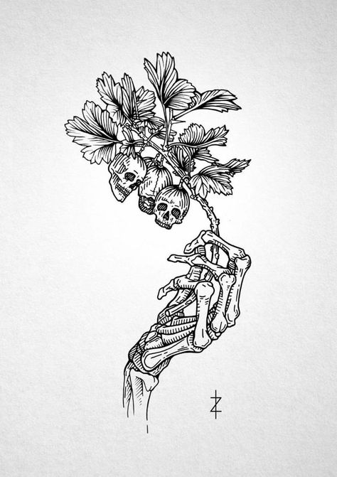 Poison Berry Tattoo, Skeleton Hand Wallpaper Aesthetic, Skull Berry Tattoo, Tattoo Drawings Vintage, Poison Sketch, Poison Apple Tattoo, Cool Tats Creative, Berries Drawing, Vintage Tattoo Ideas